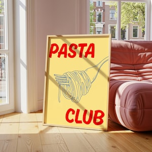 Pasta Club-tryck, retro köksväggkonst (digital nedladdning)