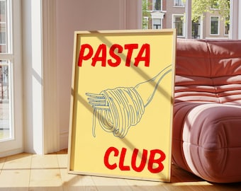 Pasta Club Print, Retro Kitchen Wall Art (Digital Download)