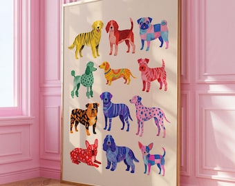 Abstract Dog Wall Art, Whimsical Dog Art Print, Modern Pop Art Dogs Print, Animal Poster, Colorful Dog Wall Art, gifted decorations
