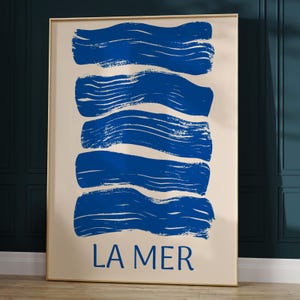 Arte mural de La Mer, impresión abstracta del mar, póster de océano azul, decoración costera francesa, obra de arte playero minimalista, arte mural mediterráneo, póster náutico