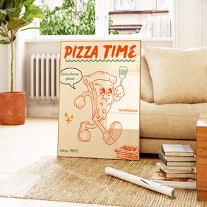 Plakat Retro Pizza, W skorupie ufamy sztuce ściennej, Wystrój Vintage Napoli Pizza, Zabawny nadruk kuchenny, Grafika na imprezę z jedzeniem na barze