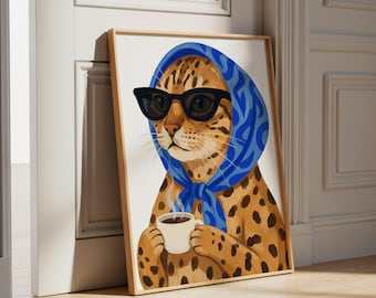 Wunderliche Katze Art Print, Modernes Pop Art, buntes Tier Poster (Digitaler Download)