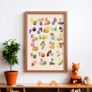 Fruits and Vegetables And Alphabet Poster, Educational Print for Kids, Playful Rainbow Classroom Decor, Nursery ABC, Homeschool ABC Poster