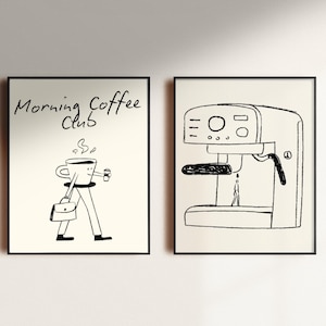 Good Morning Coffee, Club Coffee Wall Art, Retro Poster for Coffee Cart & Station Decor, Coffee Lover Bar Print, , Coffee Bar