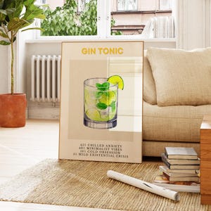 Unframed Poster, Gin and Tonic Print, Bar Cart Wall Art, Classic Cocktail Poster, Alcohol Decor, Cocktail Recipe Art, Kitchen Bar Print
