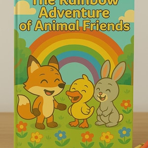 La aventura arcoíris de los amigos animales – Cuento infantil y páginas para colorear / PDF imprimible A4, tamaño carta (EE. UU.), 5x7