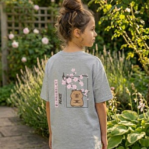 Peace capybara Kids Tee - Cherry Blossom - Zen illustration - Japanese - Shakura