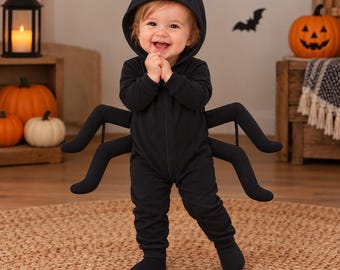 Disfraz de araña para bebé, traje de araña con capucha para niños pequeños para Halloween o truco o trato.
