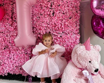 Pink Big Bow Dress 1st Birthday Baby Dress Puffy Dress First Birthday Outfit Toddler Party Dress Fancy Toddler Dress  Princess Dress