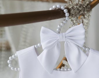 White Satin Hair Bow for Girls, Baby Hair Clips, Toddler Hair Accessories, School Hair Bow, Elegant Hair Clips for Kids, Ivory Bow