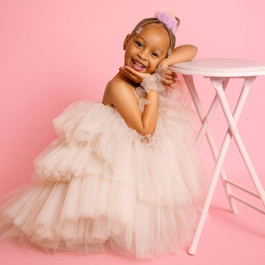 beige tutu dress Garden Soiree Tutu Dress Mother Of Pearl / 4-5 Years / Shell: (Knitted Fabric 100% Cotton, Net Fabric 100% Nylon) Lining: (Woven Fabric 100% cotton) main image 1