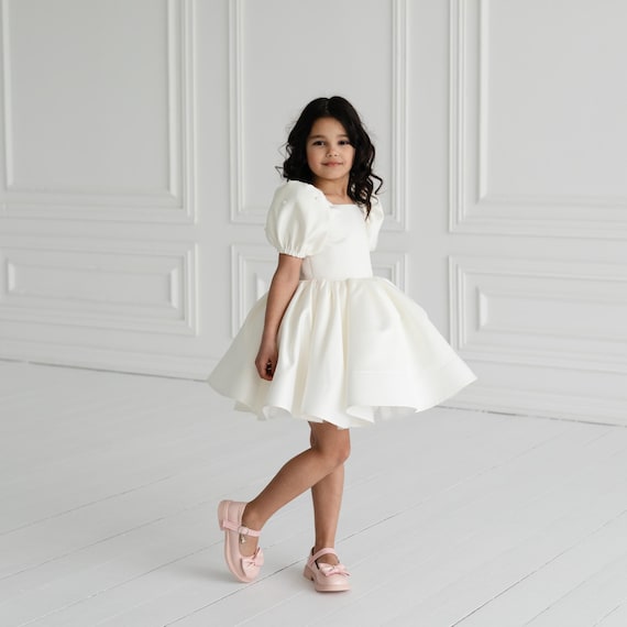 Ivory Flower Girl Dress with Pearls, Wedding Girl Dress, Satin Flower Girl Dress, Elegant Girl Dress, Ivory Girl Dress, Birthday Girl Outfit Ivory Flower Girl Dress with Pearls, Wedding Girl Dress, Satin Flower Girl Dress, Elegant Girl Dress, Ivory Girl Dress, Birthday Girl Outfit
