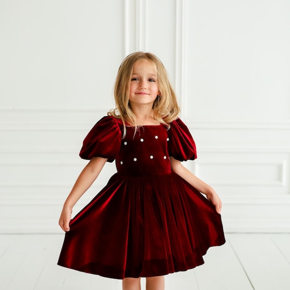 Red Velvet Birthday Girl Dress with Puffy Tulle Skirt, Toddler Party and Holiday Outfit