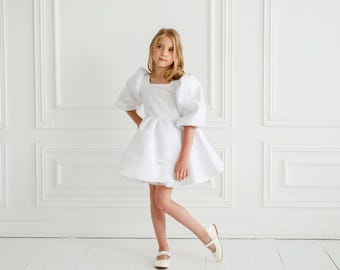 Vestido de niña de flores de satén color marfil, elegante vestido para boda y primera comunión.