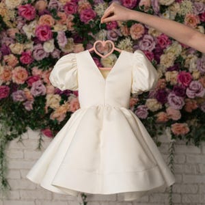 Ivory Flower Girl Dress with Pearls, Wedding girl Dress Satin Flower Girl Dress Elegant girl Dress Baby dress Fancy Toddler Dress Photoshoot