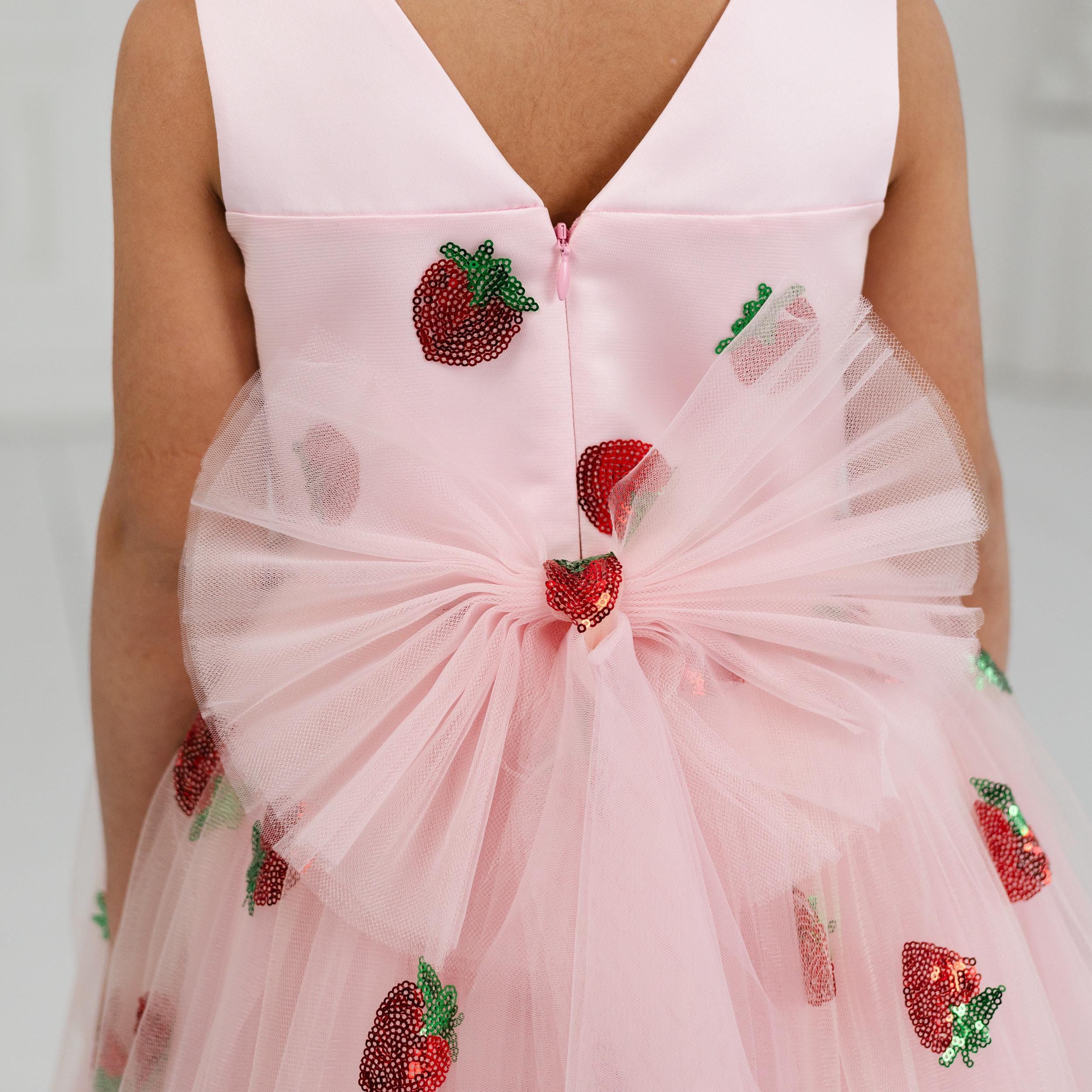 Pink Strawberry Tulle Dress, Flower Girl Gown, Pink Elegant Strawberry Girl  Dress, First Birthday Outfit, Big Bow Pink Tutu Dress, Fancy - Etsy