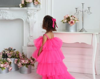 Vestido de tul rosa para niña, vestido de tul con tutú, vestido rosa para niña pequeña, vestido de cumpleaños para bebé, vestido elegante para niña pequeña para sesión de fotos. Vestido rosa para bebé.