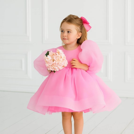 pink bow birthday dress Puffy Girl Pink Big Dress Organza Baby Puffy Dress First Dress Lavender Toddler Dress Pink Puffy Girl Dress white sarong dress ruffle maxi dress reviews Color:#15-Lavender Pink Elegant girls special occasion