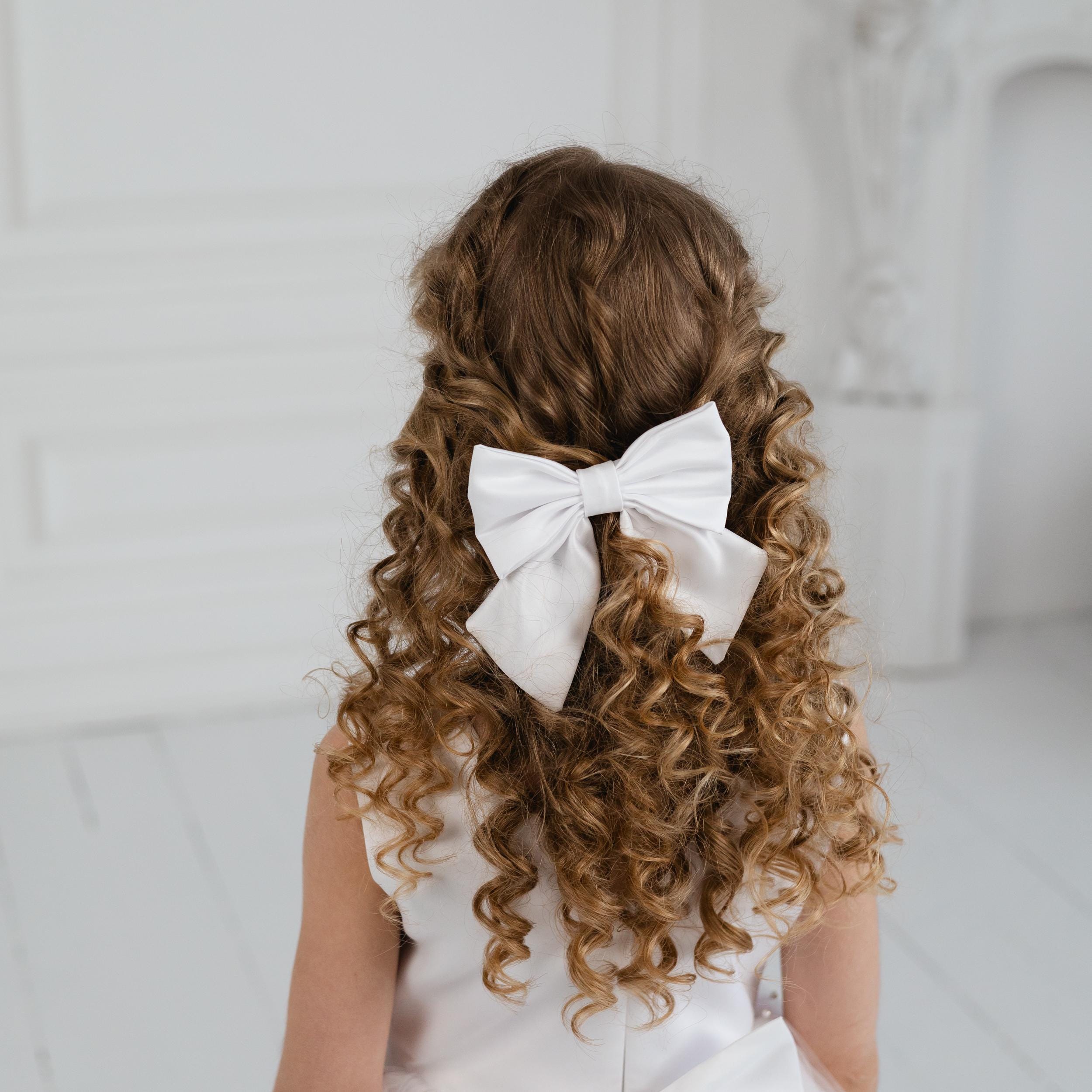 White Satin Hair Bow for Girls, Baby Hair Clips, Toddler  display picture 2