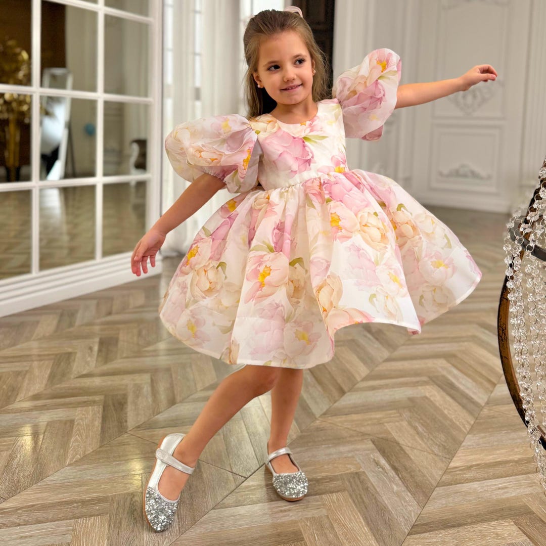 floral birthday dress Pink Peony Girl Dress, Organza Dress, for Girls, Flower Girl Dress, Elegant Toddler Outfit, Special Occasion Gown dress up Mac Duggal Women's Chiffon Color:Columbia Line Midi silhouette Square