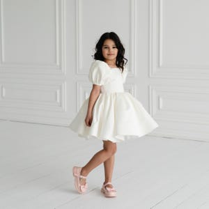 Ivory Flower Girl Dress with Pearls, Wedding girl Dress, Satin Flower Girl Dress, Elegant girl Dress, Ivory girl dress, Birthday Girl Outfit