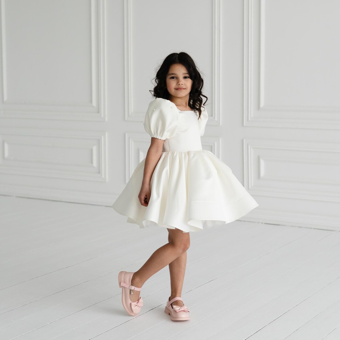 girl Birthday Dress with Pearls, 1st Birthday girl Dress, Fancy Flower girl Dress, Elegant girl Dress, Ivory girl Dress, Special Occasion girl Birthday Dress with Pearls, 1st Birthday girl Dress, Fancy Flower girl Dress, Elegant girl Dress, Ivory girl Dress, Special Occasion