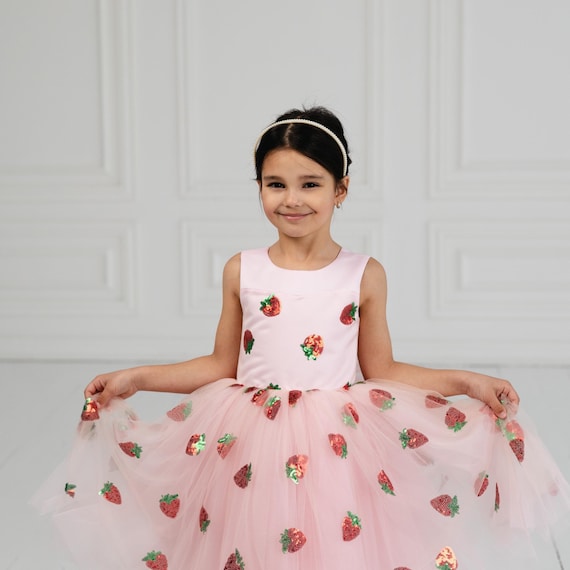 pink tulle strawberry dress Boden Girls Printed Tulle Dress in Pink
