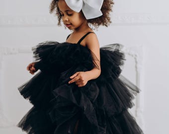 Black Tulle Girl Dress, Puffy Tulle Tutu Dress, Black Toddler Girl Dress, Birthday Baby Dress, Fancy Toddler Dress for Photoshoot, Latina