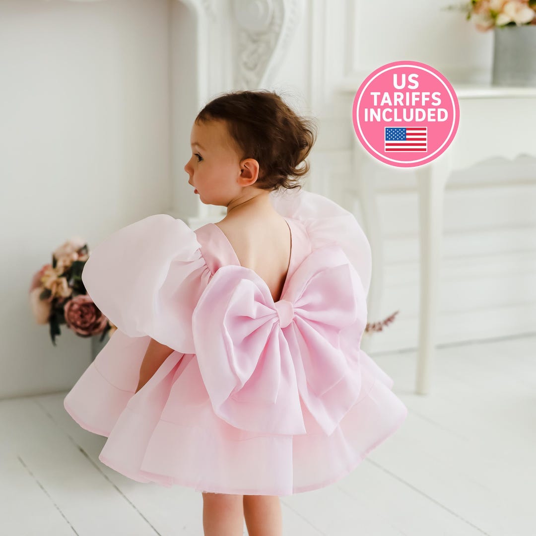 baby pink bow dress Toddler Dresses