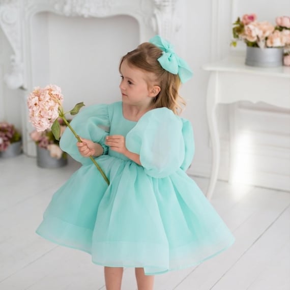 mint green birthday dress Organza Flower Girl With Puffy Sleeves and Big Bow, Mint Toddler Party Dress, Prom Dress, Princess Baby Dress Size:38 Kylie Jenner Celebrated Her Second Skin Prom dresses its perfect for school