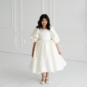 Ivory Flower Girl Dress with Pearl, Wedding girl Dress, Ivory Satin Flower Girl Dress, White Elegant girl Dress, Ivory baby Vback Dress