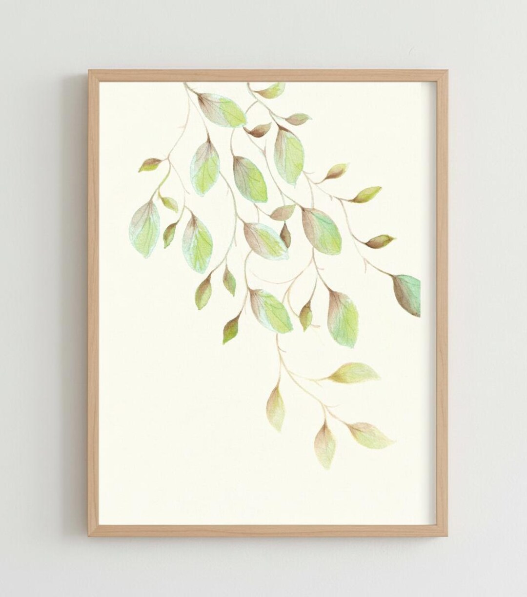 Minimalist Leaf Wall Art Print | Cascading Watercolor Green Botanical ...