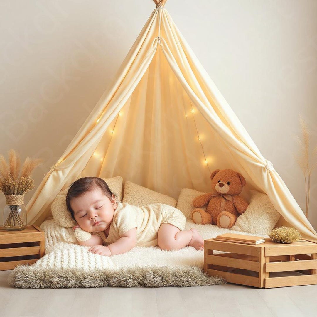 Boho Newborn Digital Backdrop: Neutral Crib & Basket Props (JPEG ...