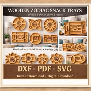 Zodiac Serving Plate Design SVG / DXF / PDF Cnc Laser Cut Astrology Wooden Tray Template
