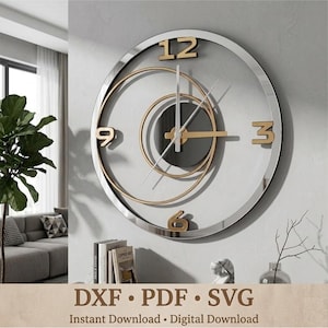 Modern Wall Clock SVG Minimalist Wood and Plexiglass Clock Design CNC Laser Cut File Package