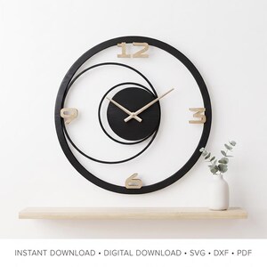 Modern Wall Clock SVG Minimalist Wood and Plexiglass Clock Design CNC Laser Cut File Package