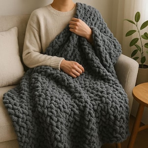 Chunky Knit Chenille Throw Blanket: Striped, Cozy, All-Season