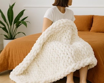 Handmade Chunky Chenille Knit Blanket: Soft Fluffy Boho Throw