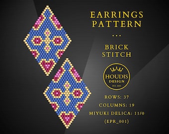 Brick Stitch Earrings Pattern PDF: Miyuki Seed Bead Jewelry Tutorial