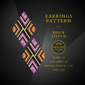 Brick Stitch Earrings Pattern PDF: Miyuki Seed Bead Jewelry Tutorial