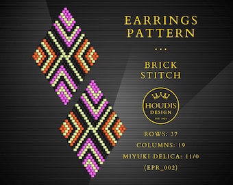 Brick Stitch Earrings Pattern PDF: Miyuki Seed Bead Jewelry Tutorial