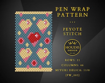 Heart Peyote Pen Wrap Pattern, Miyuki Delica Seed Bead (PDF)