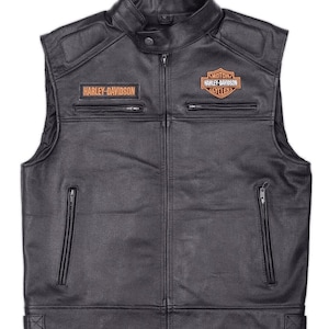 Zwart leren vest voor heren - 100% lamsvlees, zachte schapenvacht, gratis expresverzending - Zwart leren gilet - Harley Davidson-vest - handgemaakt