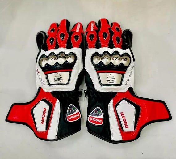 Ducati Corse Leather Racing Gloves: MotoGP Motorbike Cowhide