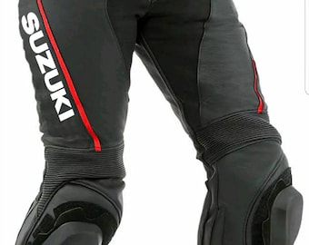 Pantalones de moto de cuero hechos a mano: Pantalones de carreras con protección CE