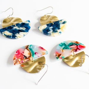 Tortoise shell earrings, Tropical earrings, Acetate earrings, Statement jewelry, Acrylic earring, Minimalist jewelry, Indigo Earrings