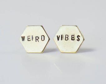 WEIRD VIBES earrings, Hexagon earrings, Gifts for her, Modern Earrings, Geometric Stud Jewelry, Statement Earrings, Gifts for Coworkers