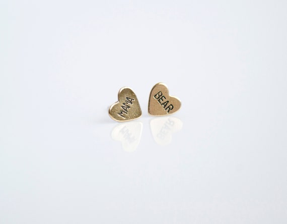 Mama Bear Jewelry, Mama Bird earrings, Mother's Day Gift, Mama Jewelry, Mama earrings, Gifts for Mom, Simple studs, heart earrings