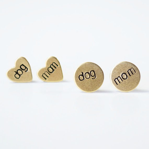 Dog Mom Earrings, Dog Mom Gift, Dog Lover Jewelry, Gift for Dog Owner, Hand Stamped Jewelry, Circle Earrings, Stud Earrings, Simple Earrings