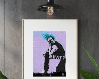 Title 'What' ,   art print from original linocut engraving